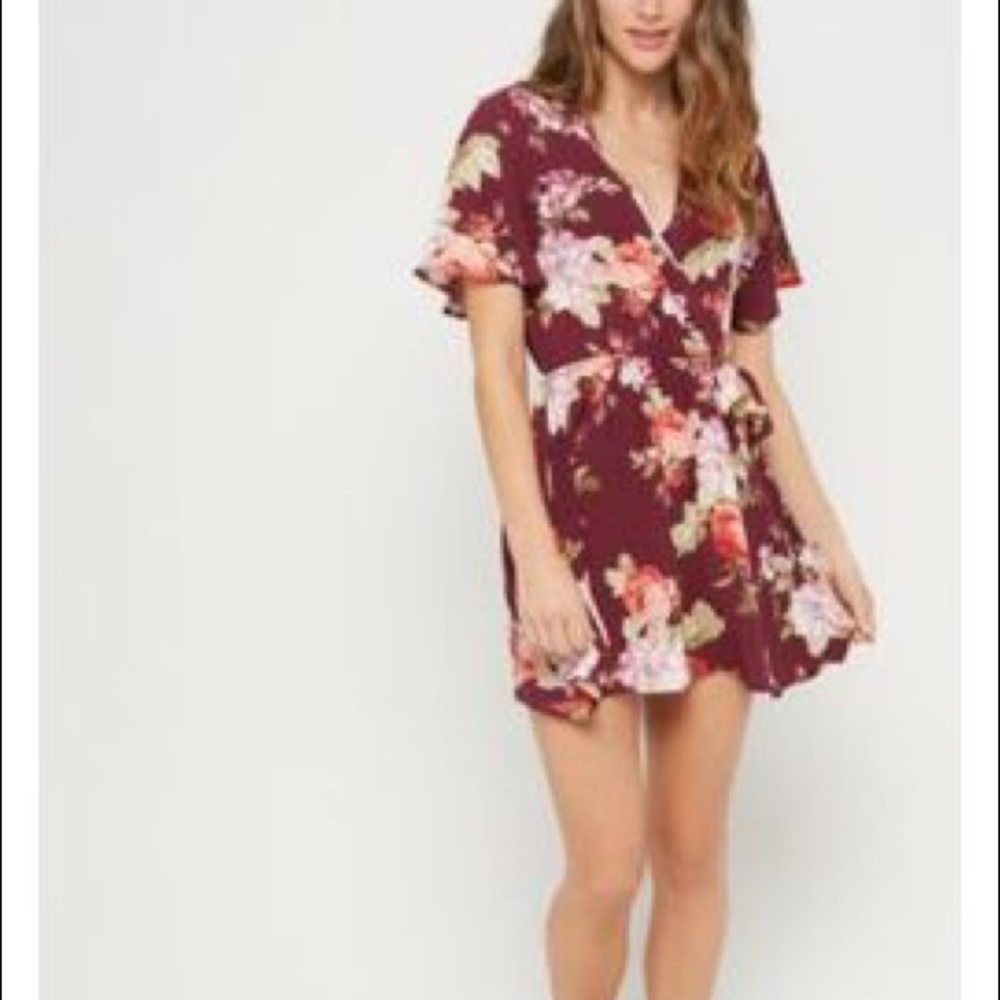 Burgundy floral wrap dress